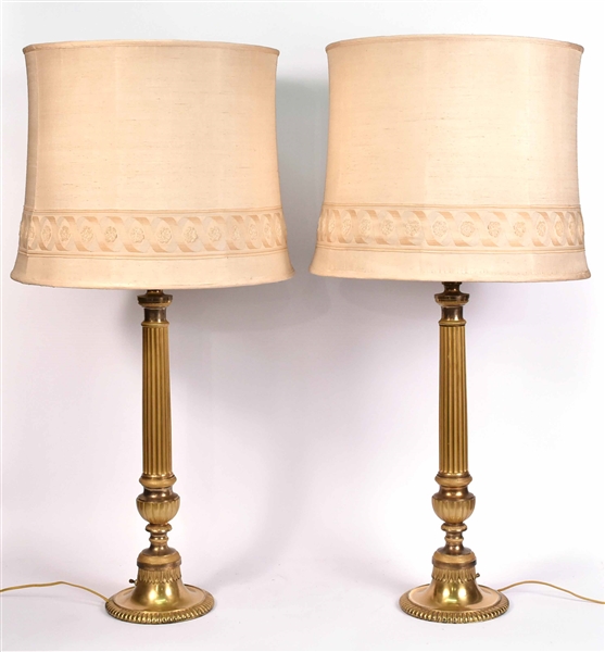 Pair of Neoclassical Style Brass Columnar Lamps