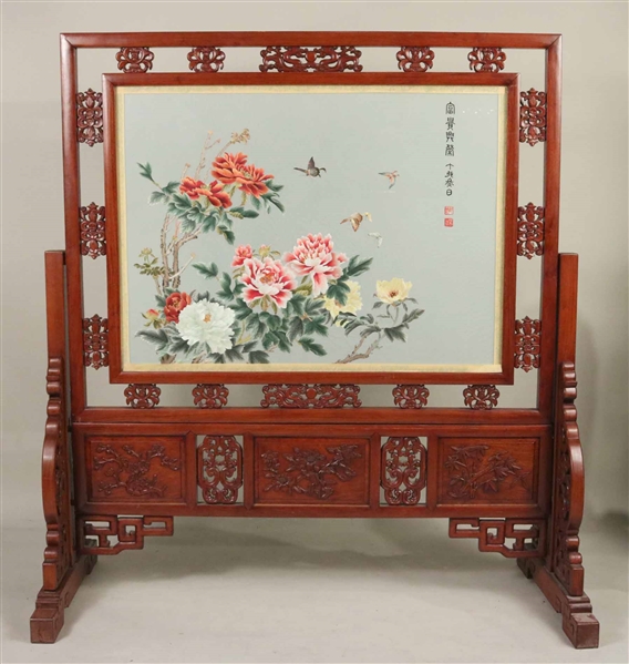 Chinese Hardwood and Fabric Room Divider