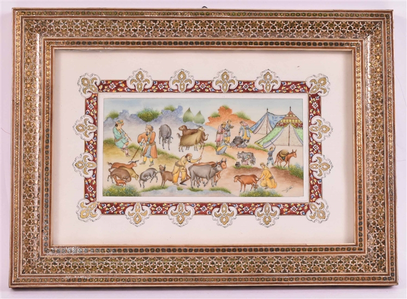 Persian Hand Painted Farming Scene