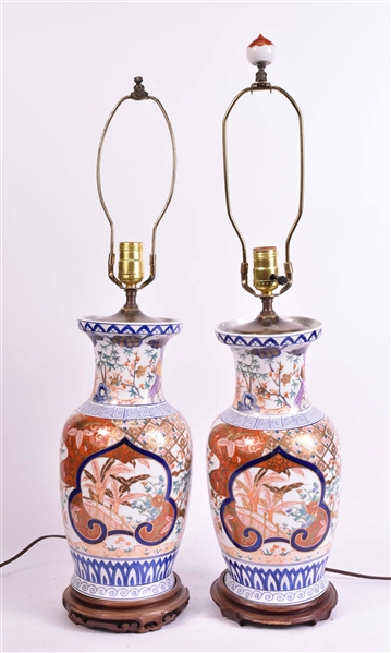 Pair of Imari Porcelain Vases, Mounted as Lamps