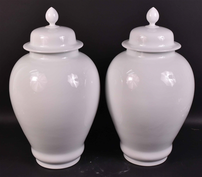 Pair of Chinese White Porcelain Covered Vases