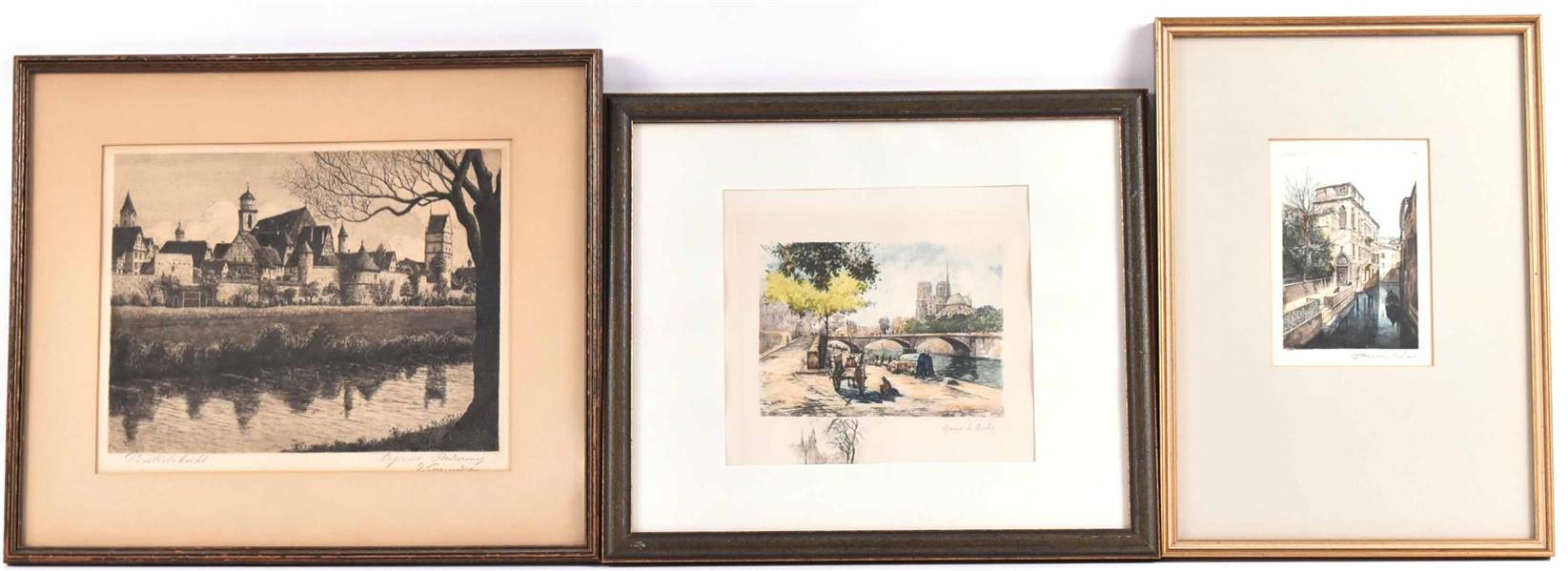 Three Engravings of European River Scenes