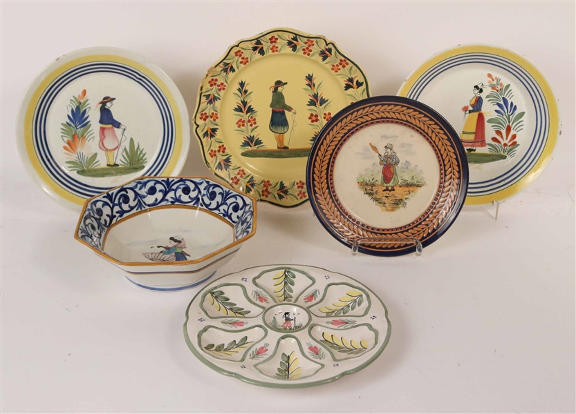 19th C. H.B. Quimper Plate with Navy Border