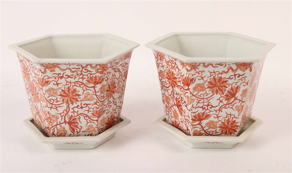 Pair Chinese Export Hexagonal Cache Pot 