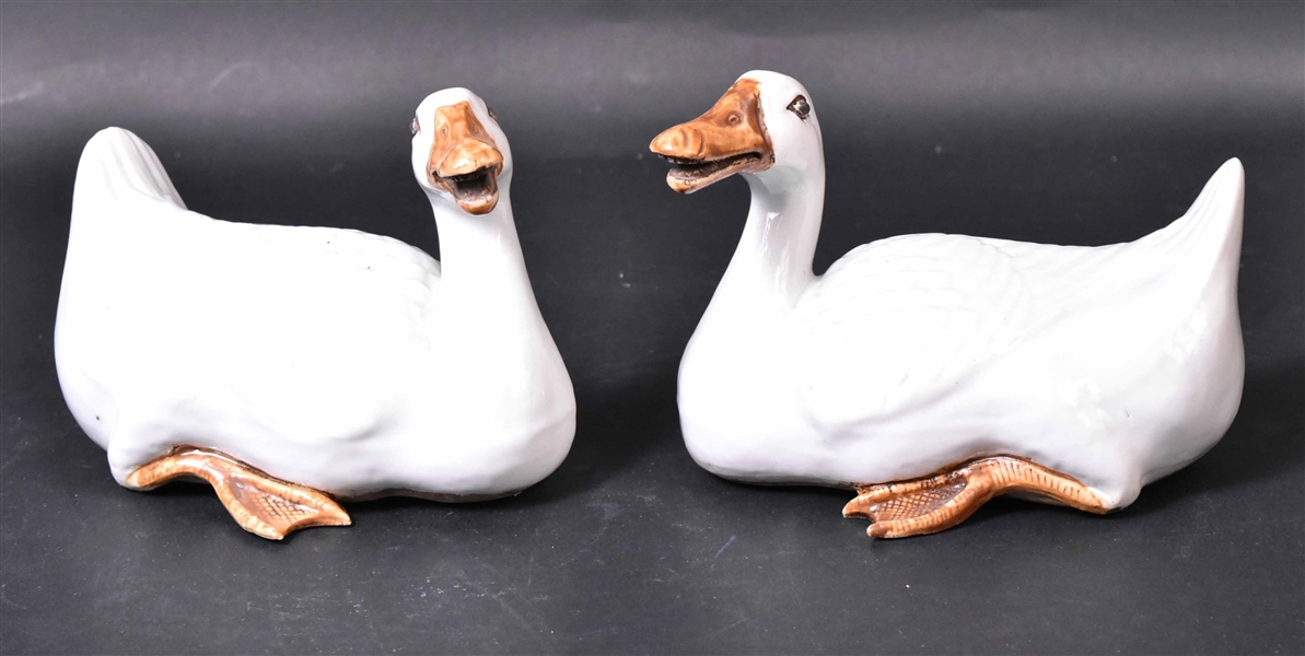 Pair of Chinese Glazed Porcelain Ducks