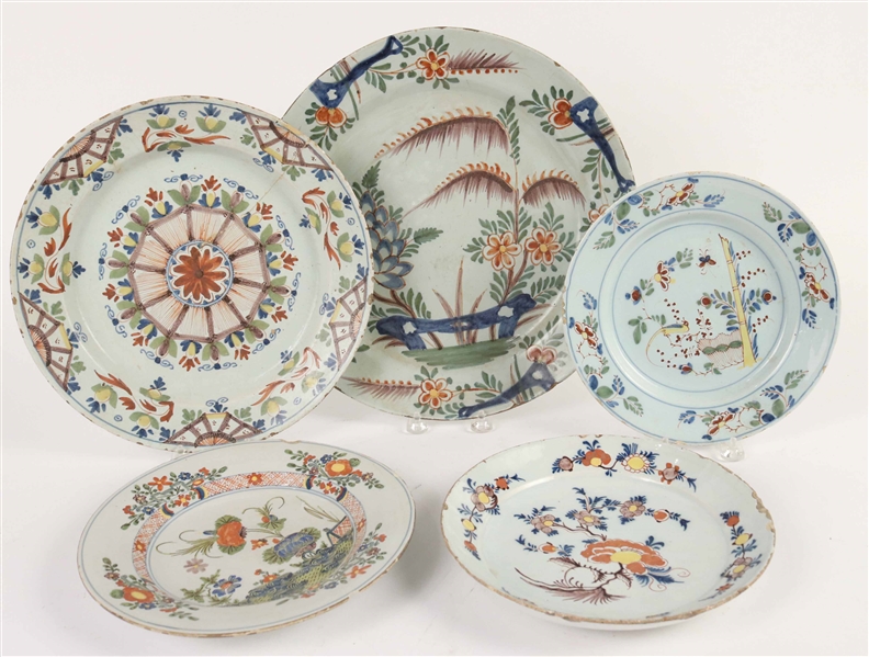 Five Tin Glazed Earthenware Plates