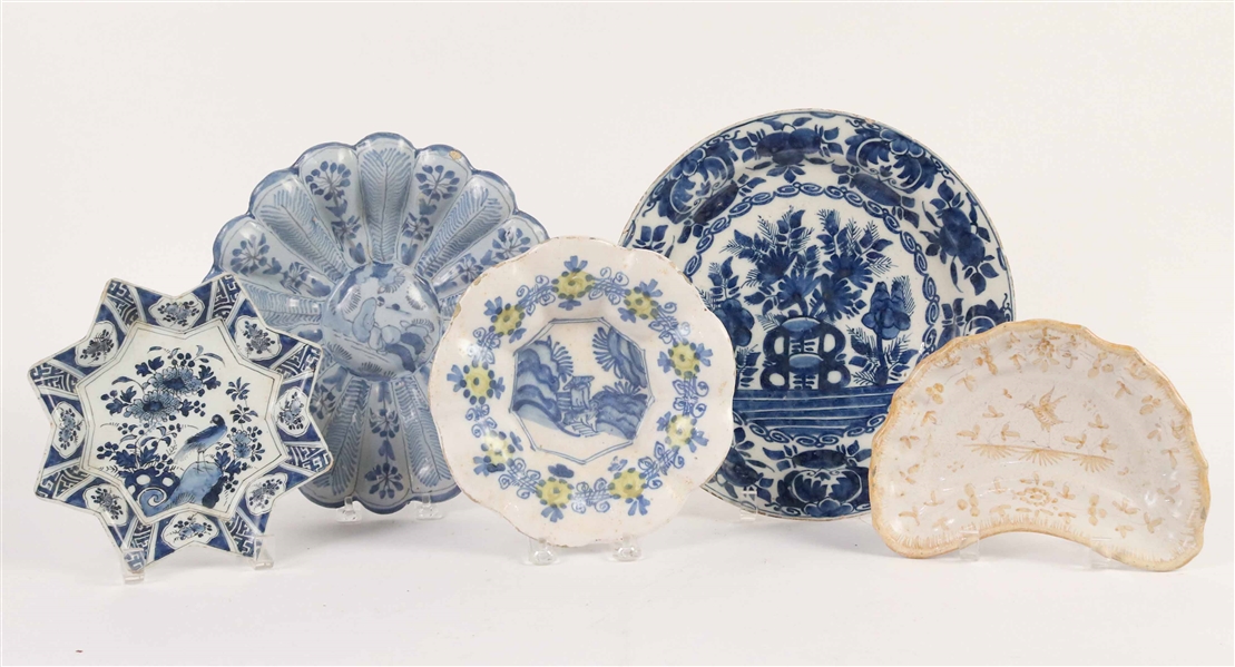 Five Tin Glazed Earthenware Plates