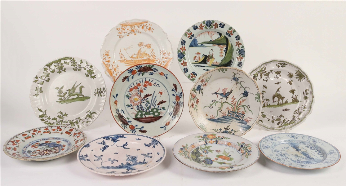 Ten Tin Glazed Earthenware Plates