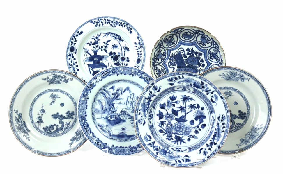 Six Chinese Blue and White Porcelain Plates