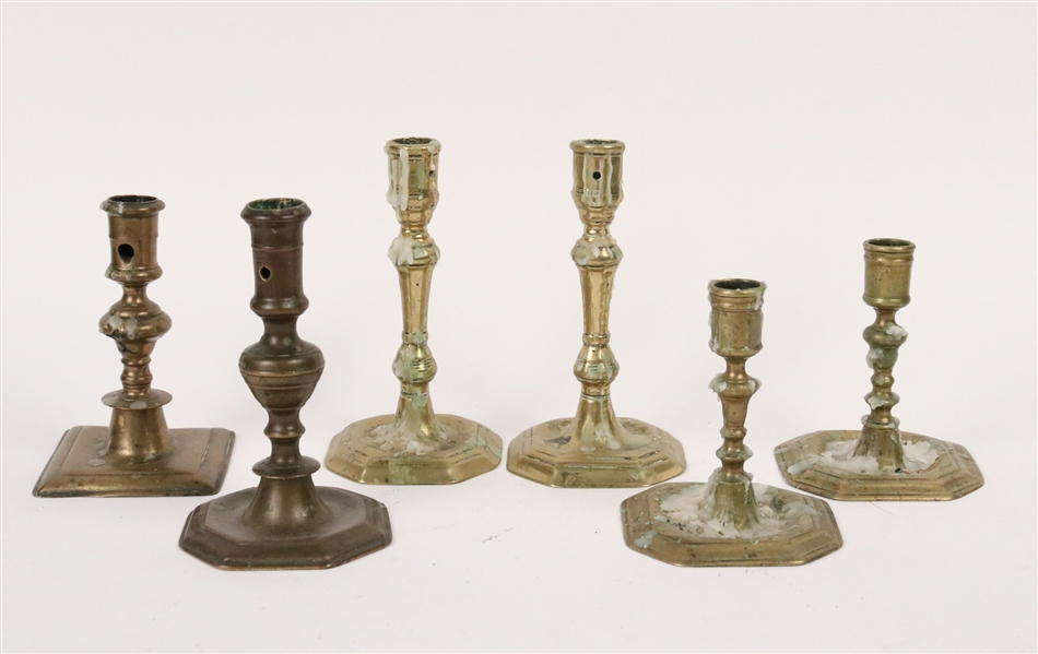 Six English Brass Candlesticks