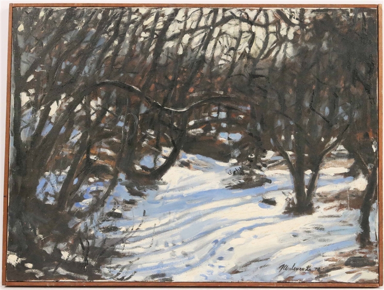 Oil on Canvas, Winter Scene in Forest