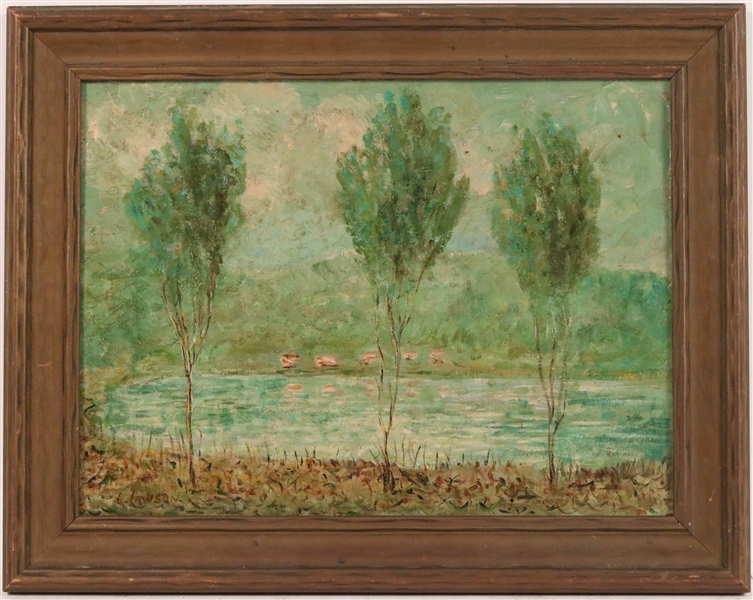 Oil on Artists Board, Riverscape, Ernest Lawson