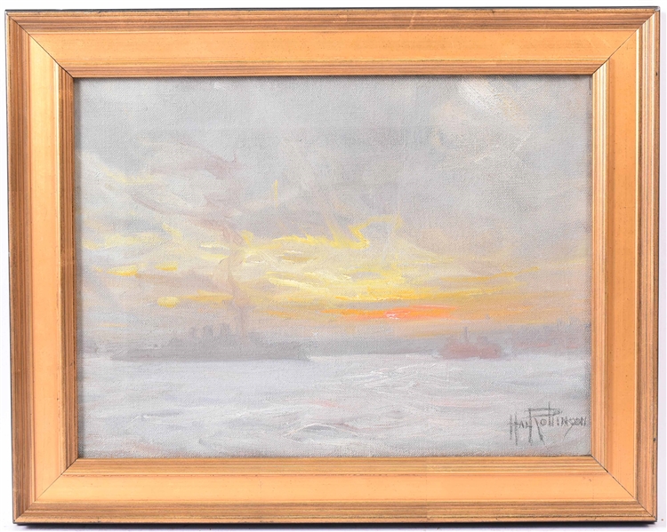 Oil on Canvas, Harbor at Sunset, Hal Robinson