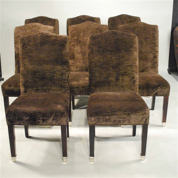 Eight Brown-Upholstered Dining Chairs