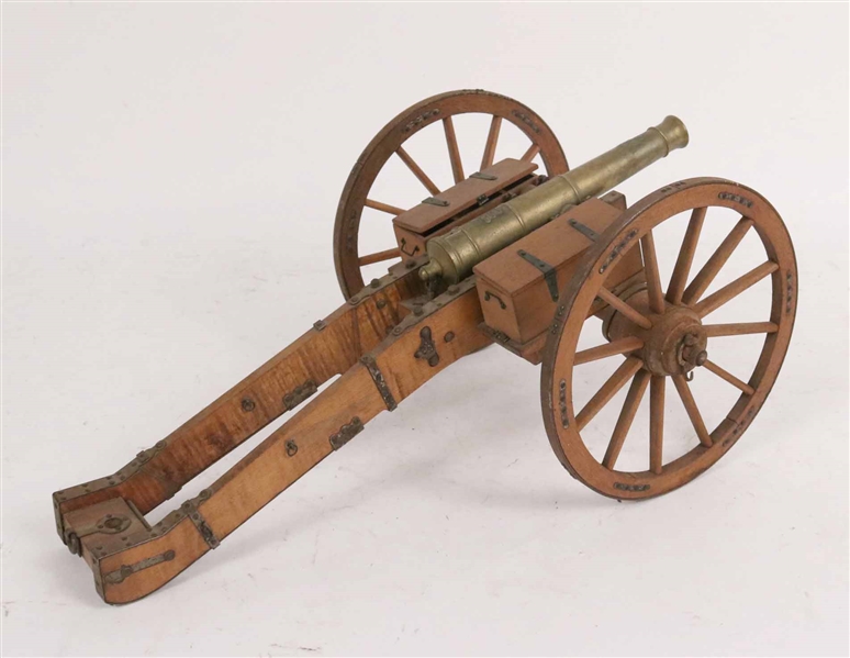 Miniature Cast Brass and Wood Mounted Cannon