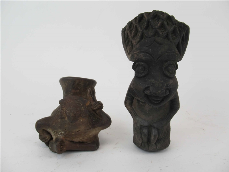 African Pottery Figural Smoking Pipe