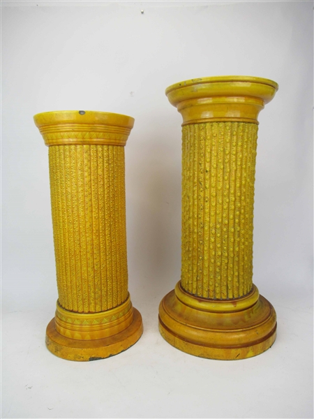 2 Antique Burmantofts Faience Yellow Pedestals 