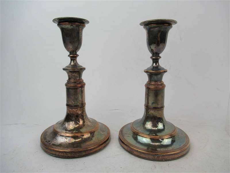 Antique Pair of Silver Adjustable Candlesticks