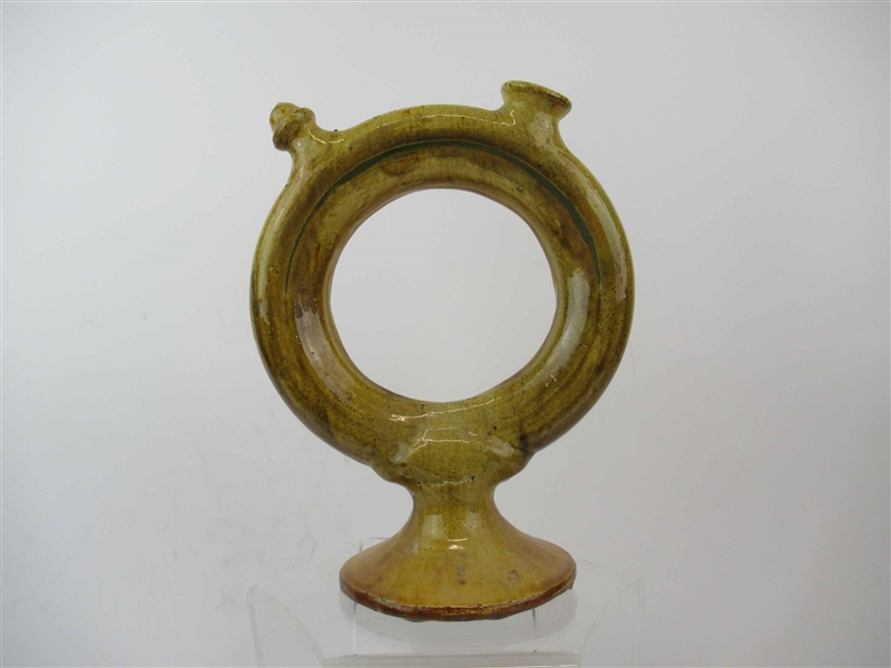 Glazed Yellow Pottery Ring Jug 