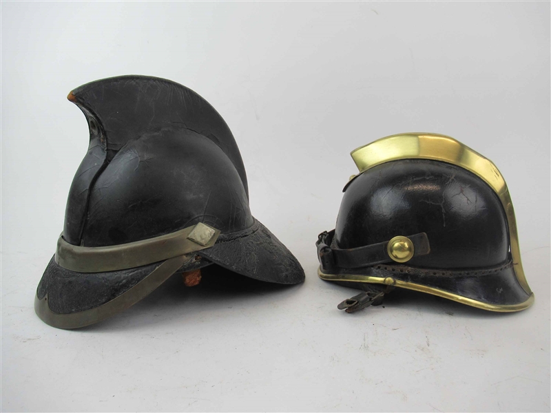 Two Antique European Leather Fire Hats