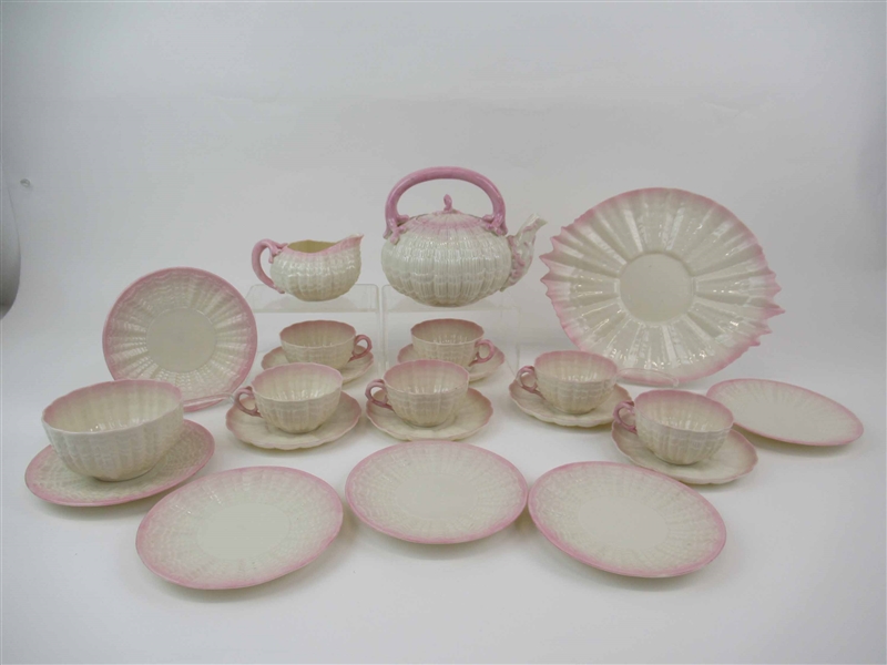 Belleek Black Mark Tridacna Pink Tea Set