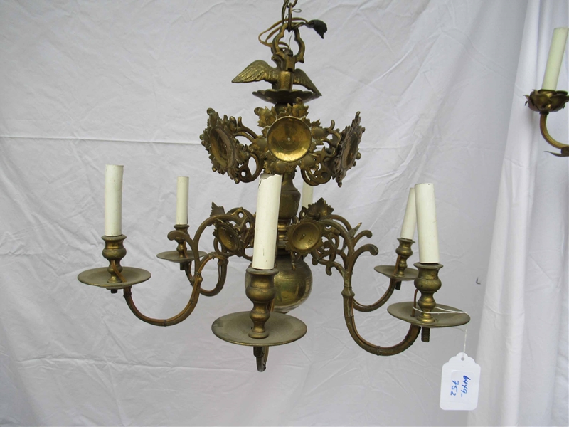 Dutch Baroque Style Brass 6 Light Chandelier