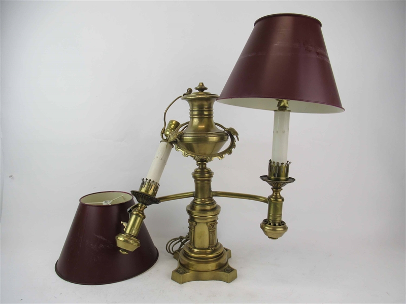 Antique Brass Bronze Argand Argon Double Light