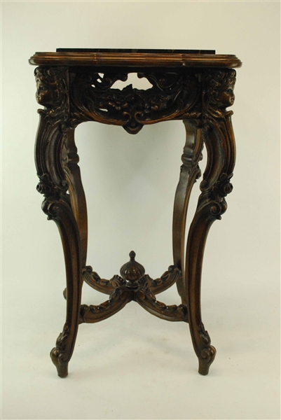 Carved Oak Marble Top Plant Stand 