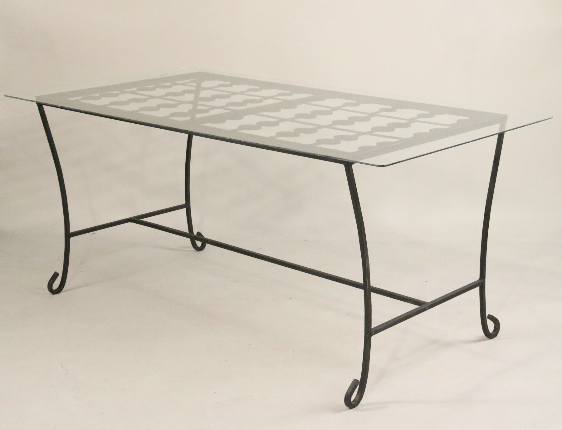 Lot Detail - Black-Painted Metal Glass Top Garden Dining Table