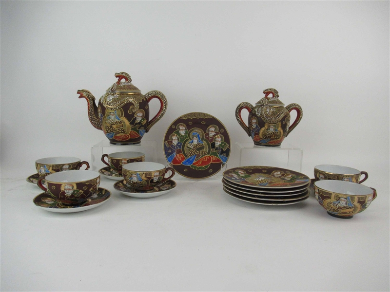 Japanese Moriage Satsuma Dragonware Tea Service