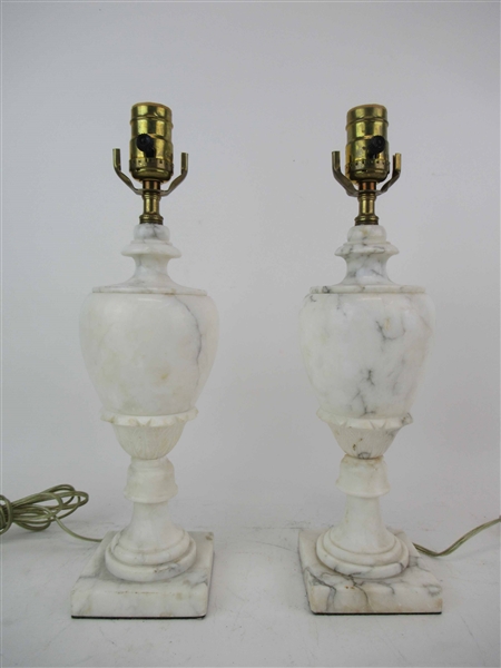 Pair of French White Marble Urn Form Table Lamps