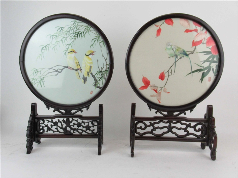 Two Chinese Suzhou Silk Embroidery Screens