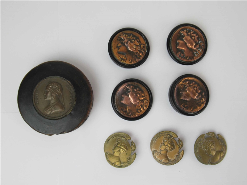 Set of 4 Antique Copper Cameo Buttons