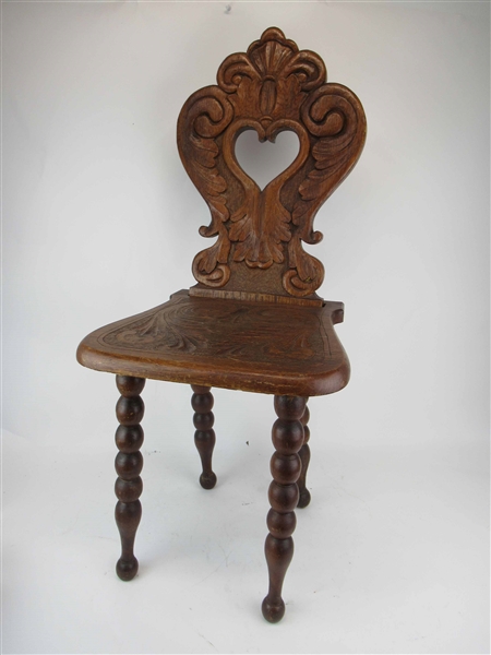 Antique Oak Carved Spinning Chair