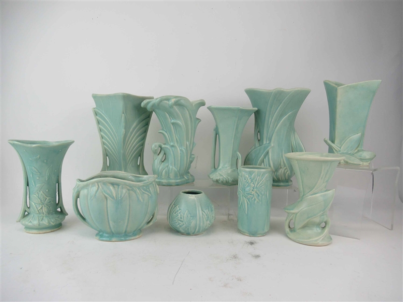 Group of McCoy Pottery Aqua Green Vases