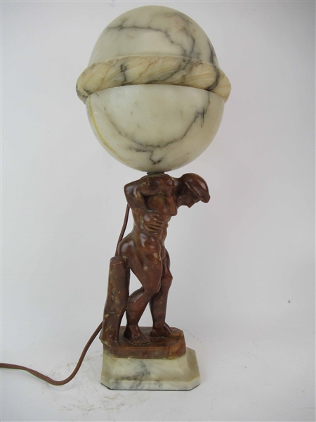 Art Deco Alabaster & Marble Figural Lamp of Atlas