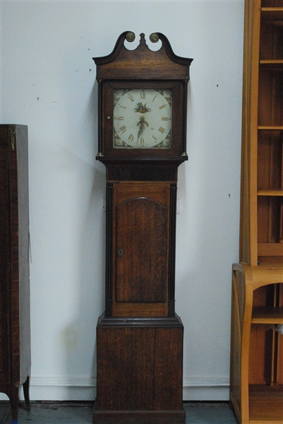 Antique Federal Style Oak Tall Case Clock