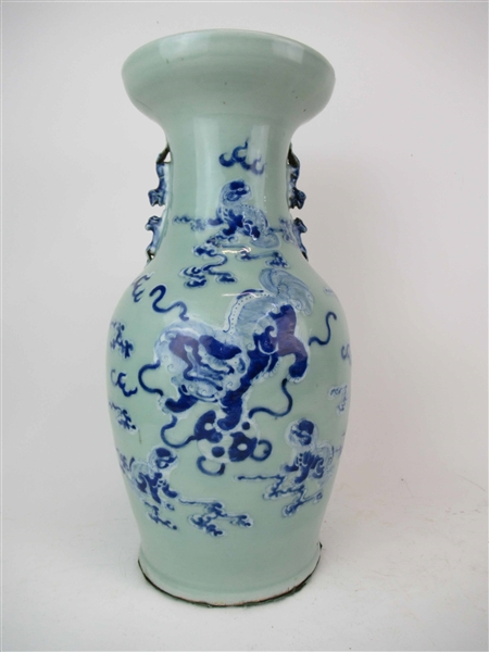 Large Chinese Celadon Foo Dog Temple Vase