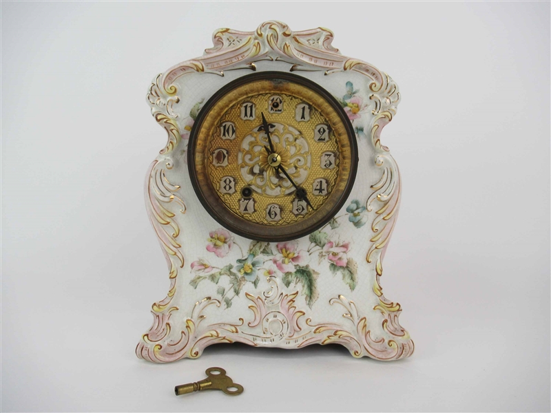 Antique Porcelain Waterbury Mantel Clock