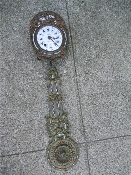 Antique French Brass Embossed Wag on Wall Clock