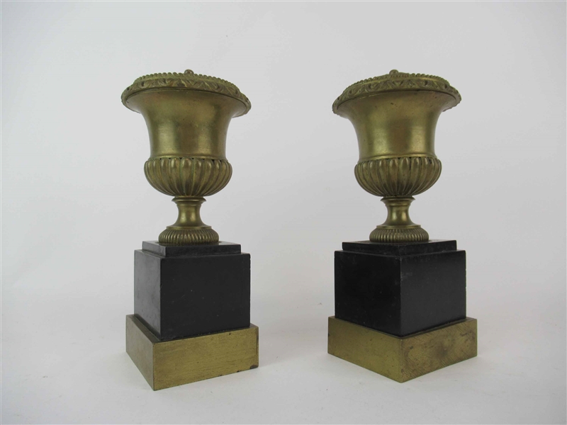 Pair of Bronze Lidded Urns 