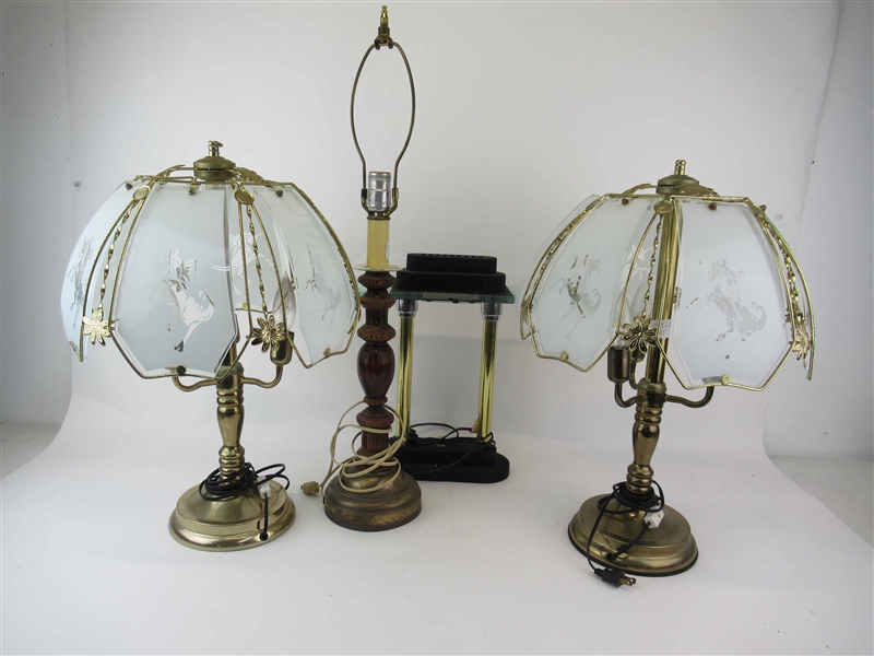 Pair of Brass Unicorn Shade Table Lamps