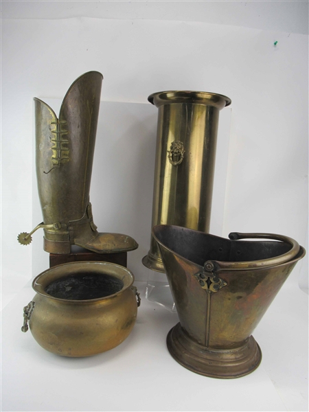 Large Brass Riding Boot Umbrella Stand