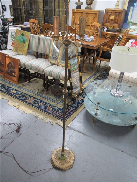 Vintage Metal Torchiere Floor Lamp with Onyx Base