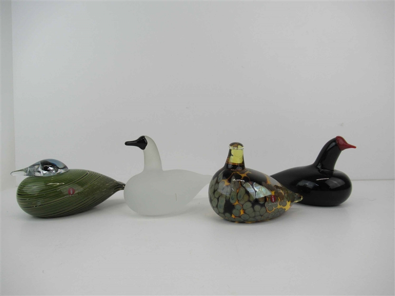 Four Oiva Toikka Iittala Art Glass Birds