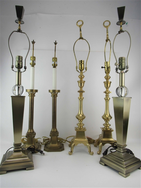 Three Pairs of Brass and Faux Brass Table Lamps