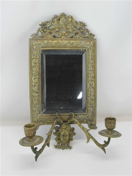 Victorian Bronze Two-Light Mirrored Wall Sconce