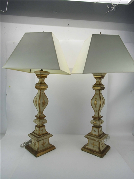 Pair of Giltwood Decorated Italian Table Lamps