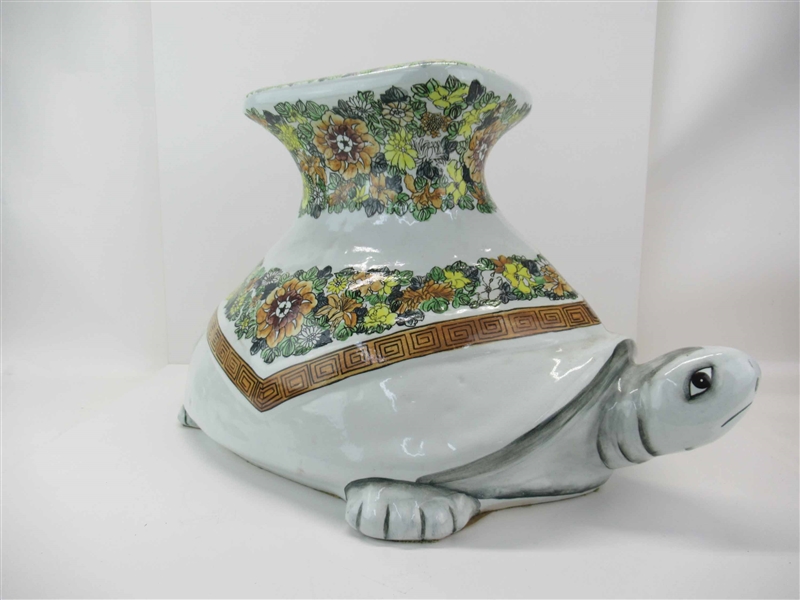 Vintage Ceramic Turtle Floral Garden Stool 