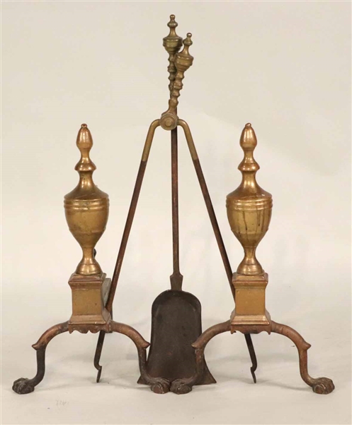 Pair of Federal Brass Urn-Form Andirons